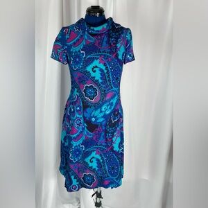 Vintage 60s Peacock Blue Paisley Dress